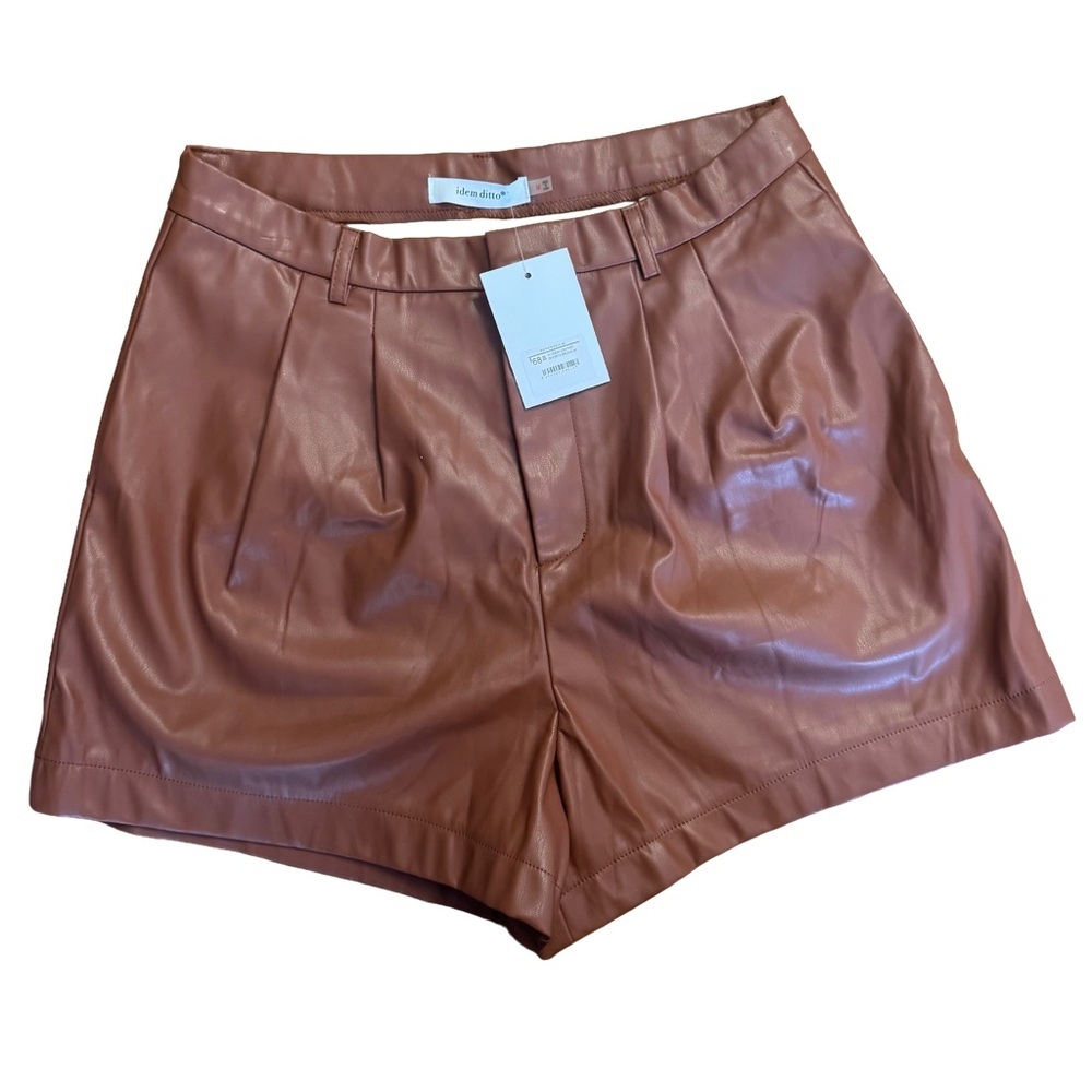 NWT Idem Ditto x Esther Penn Brown Faux Leather Shorts Sz. MEDIUM
